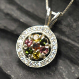 Flower Pendant, Natural Tourmaline, Cluster Pendant, Tourmaline Pendant, October Birthstone, Round Pendant, October Pendant, Silver Pendant