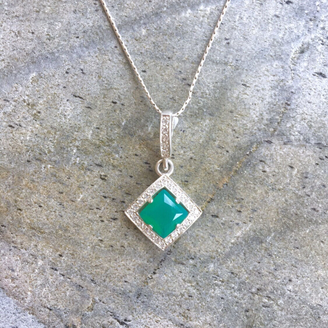 Emerald Pendant, Created Emerald, Green Emerald Pendant, Vintage Pendant, Vintage Emerald, CZ Diamonds Pendant, Silver Pendant, Solid Silver