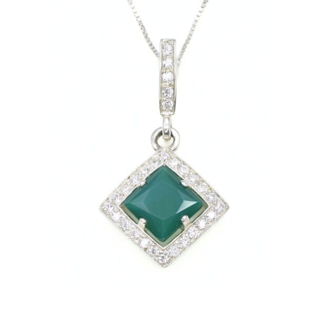 Created Emerald Pendant made in 925 Sterling Silver with Square Created Green Emerald in Halo setting, May Birthstone gift idea, symbolizes, ideal for everyday wear and perfect for birthday gifting and special occasions.