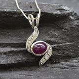 Natural Ruby Pendant - Classy Red Necklace - Horizontal Vintage Necklace