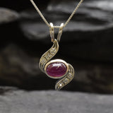 Natural Ruby Pendant - Classy Red Necklace - Horizontal Vintage Necklace