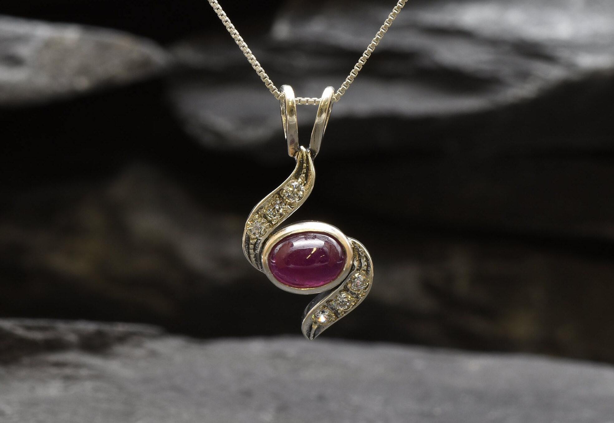 Natural Ruby Necklace in 925 Sterling Silver, featuring an Oval Ruby, perfect for birthdays and special occasions.