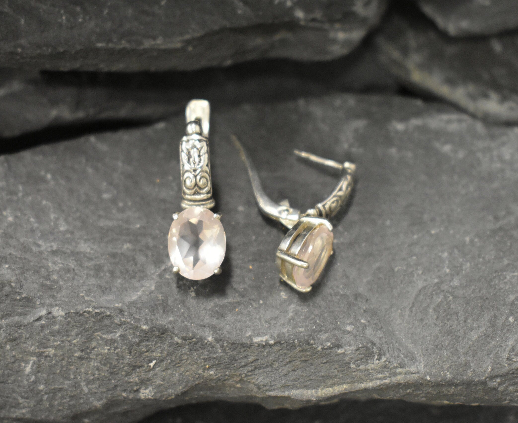 Rose Quartz Earrings, Natural Rose Quartz, January Birthstone, Bohemian Earrings, Smoky Pink Earrings, Long Earrings, 925 Silver Earrings