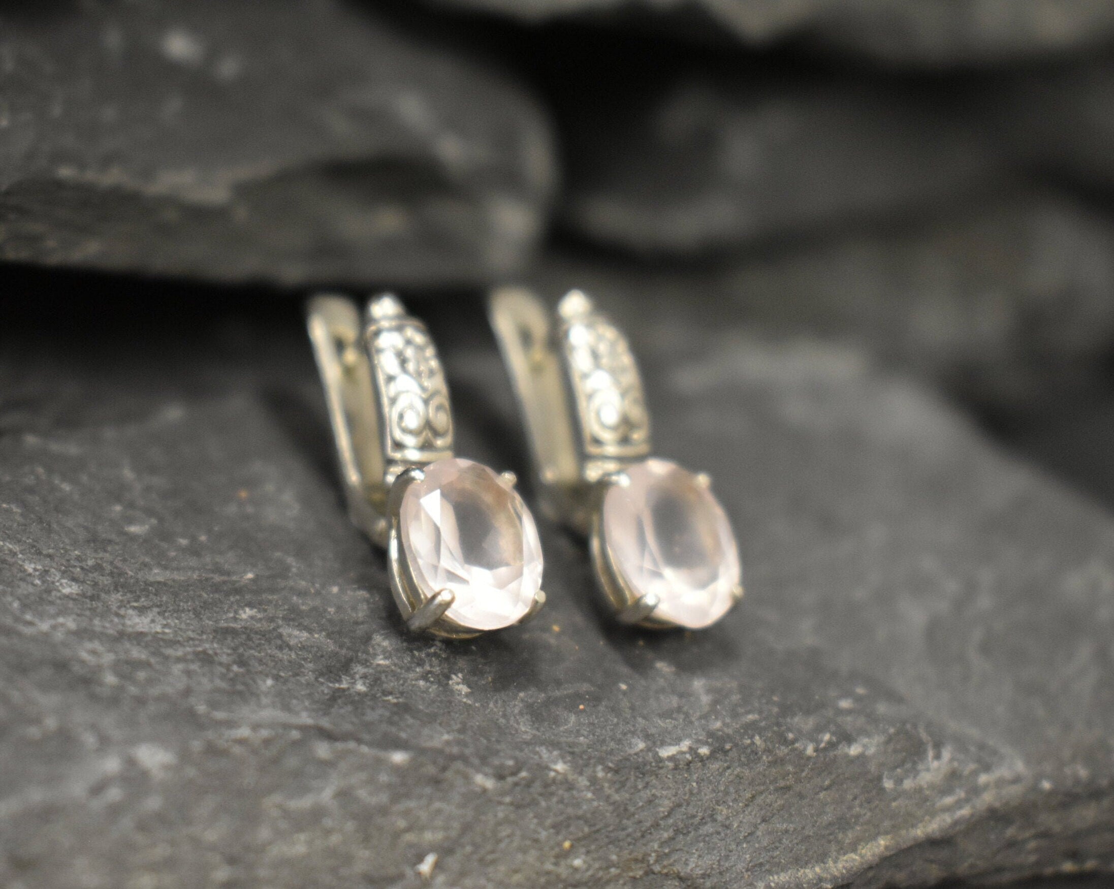 Rose Quartz Earrings, Natural Rose Quartz, January Birthstone, Bohemian Earrings, Smoky Pink Earrings, Long Earrings, 925 Silver Earrings