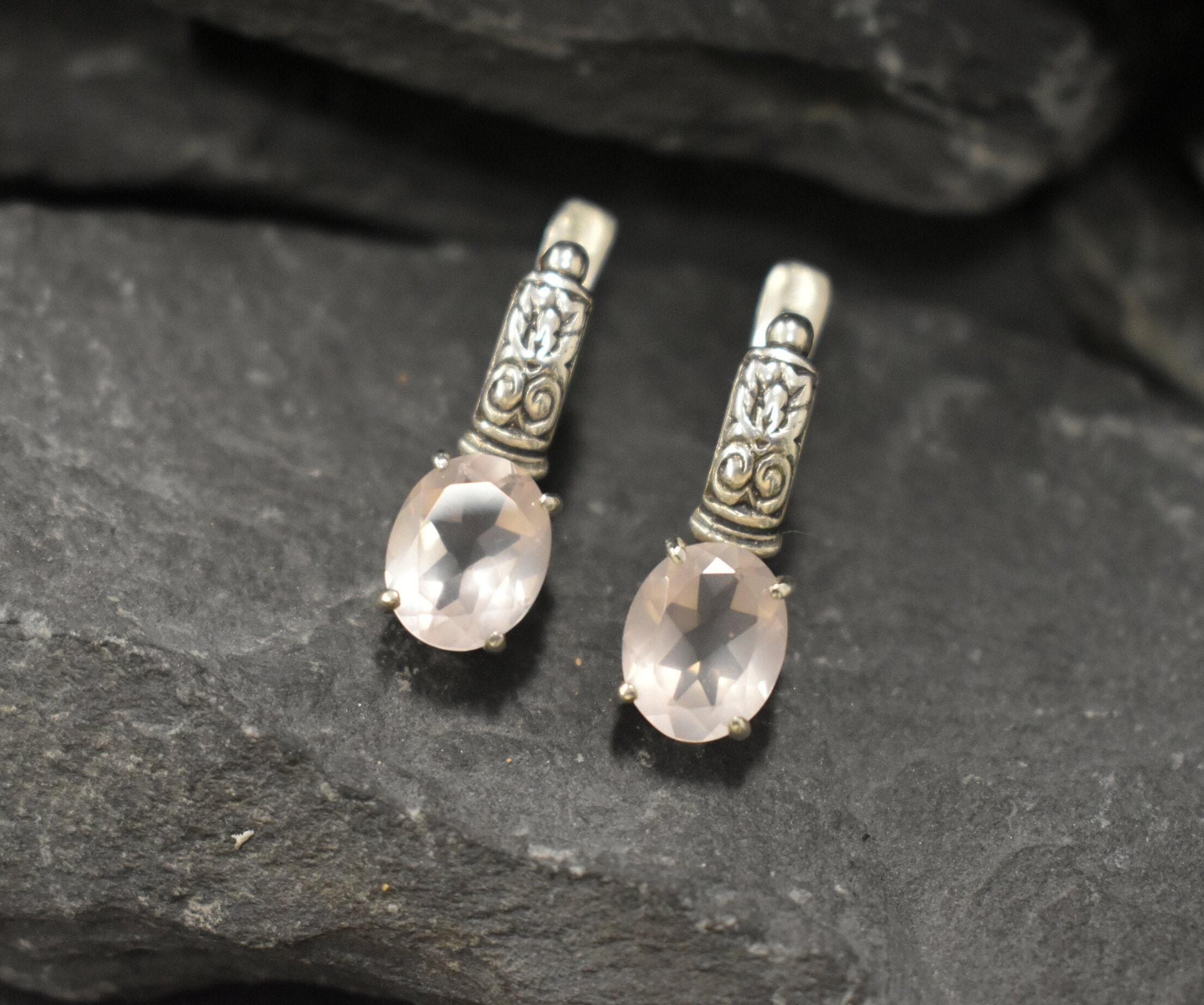 Rose Quartz Earrings, Natural Rose Quartz, January Birthstone, Bohemian Earrings, Smoky Pink Earrings, Long Earrings, 925 Silver Earrings