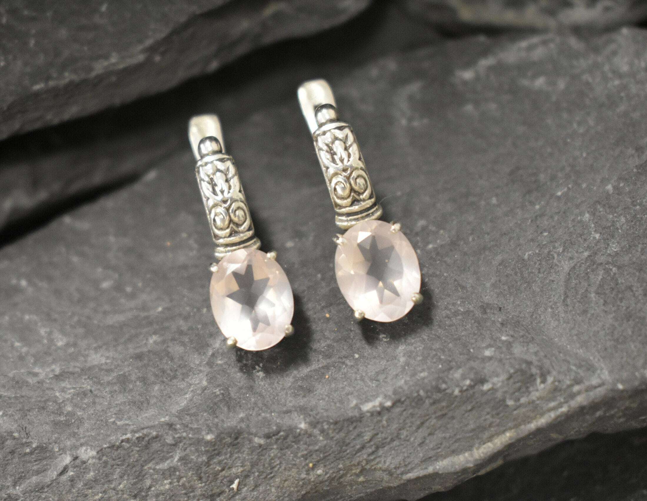 Rose Quartz Earrings, Natural Rose Quartz, January Birthstone, Bohemian Earrings, Smoky Pink Earrings, Long Earrings, 925 Silver Earrings