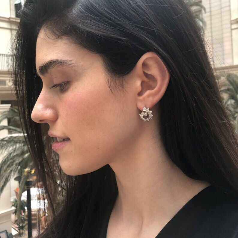 Swirl Earrings, Blue Topaz, Artistic Studs, Blue Diamond Earrings, December Birthstone, Twirl Earrings, Vintage Earrings, Silver Earrings