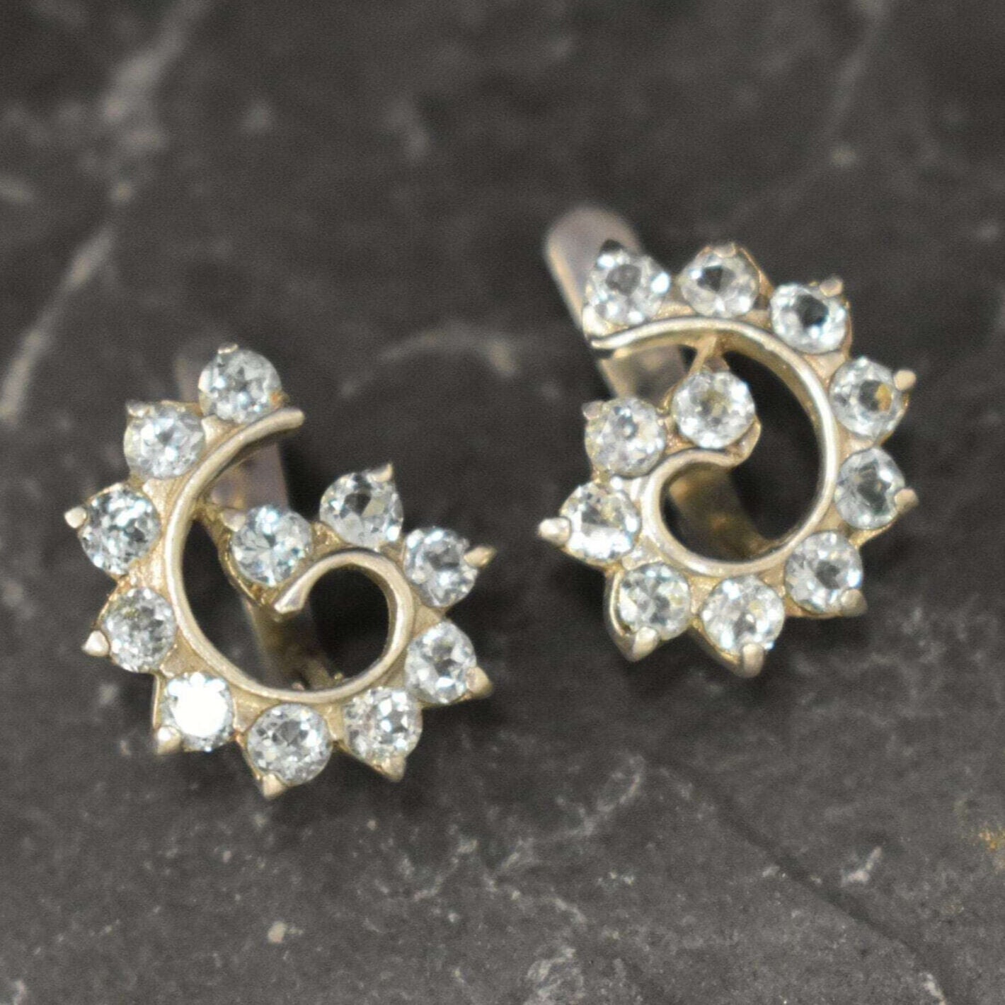 Swirl Earrings, Blue Topaz, Artistic Studs, Blue Diamond Earrings, December Birthstone, Twirl Earrings, Vintage Earrings, Silver Earrings