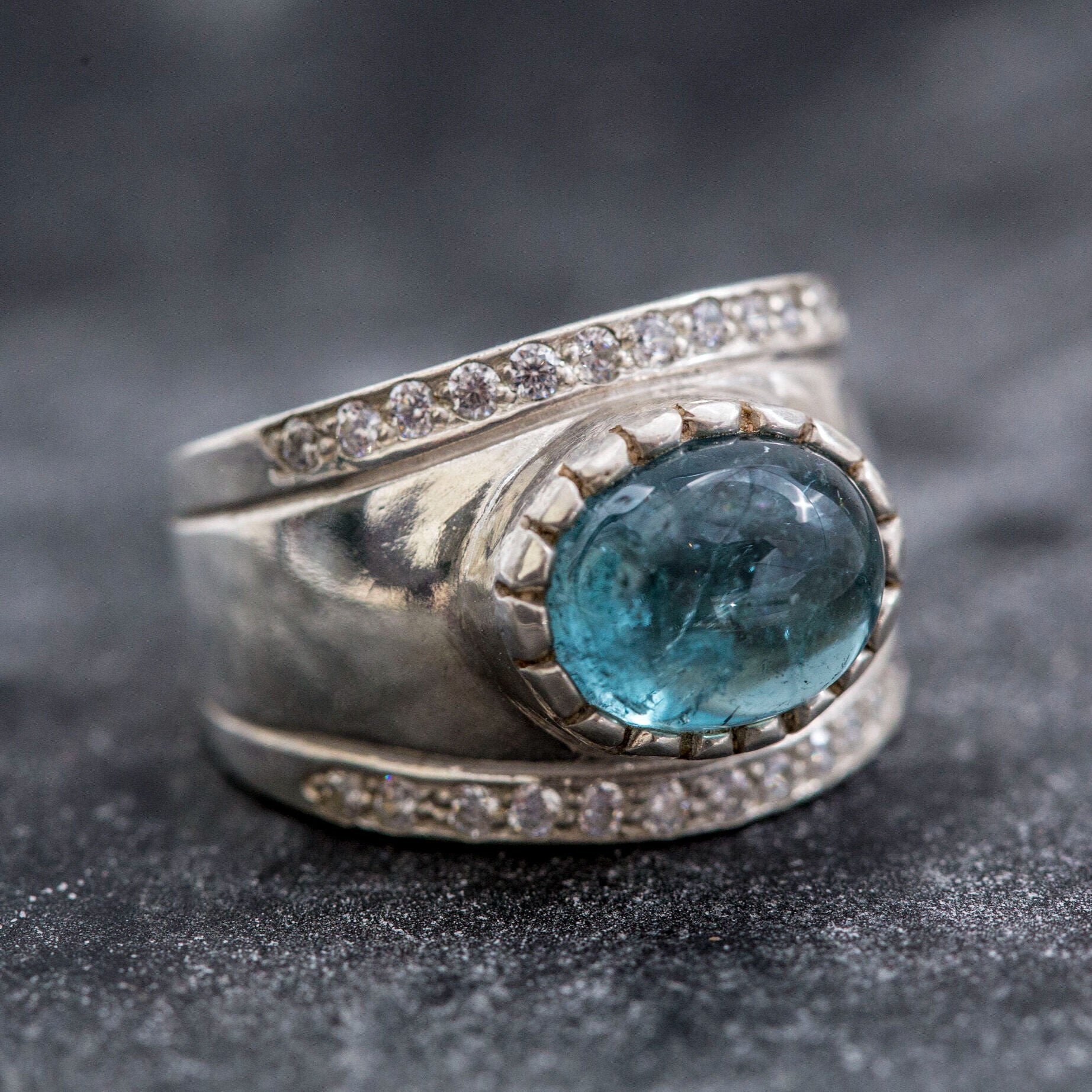 Wide Ring, Natural Tourmaline, Blue Tourmaline Ring, October Birthstone, Blue Tourmaline, Wide Band Ring, Solid Silver Ring, Tourmaline