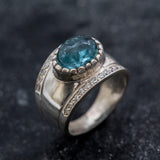 Blue Tourmaline Ring - Wide Dome Band - Tourmaline Statement Ring