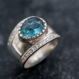 Blue Tourmaline Ring - Wide Dome Band - Tourmaline Statement Ring