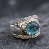 Blue Tourmaline Ring - Wide Dome Band - Tourmaline Statement Ring