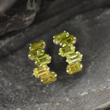 Peridot Earrings - Half Hoops Earrings - Green Baguette Earrings