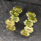 Peridot Baguette Gold Earrings, Peridot Long Earrings, Natural Peridot Earrings