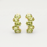 Peridot Baguette Gold Earrings, Peridot Long Earrings, Natural Peridot Earrings