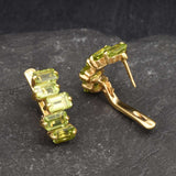 Peridot Baguette Gold Earrings, Peridot Long Earrings, Natural Peridot Earrings