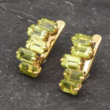 Peridot Baguette Gold Earrings, Peridot Long Earrings, Natural Peridot Earrings