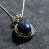 Real Sodalite Necklace - Blue Victorian Necklace - Large Vintage Pendant