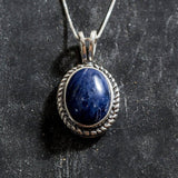 Real Sodalite Necklace - Blue Victorian Necklace - Large Vintage Pendant