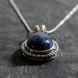 Real Sodalite Necklace - Blue Victorian Necklace - Large Vintage Pendant