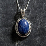 Real Sodalite Necklace - Blue Victorian Necklace - Large Vintage Pendant