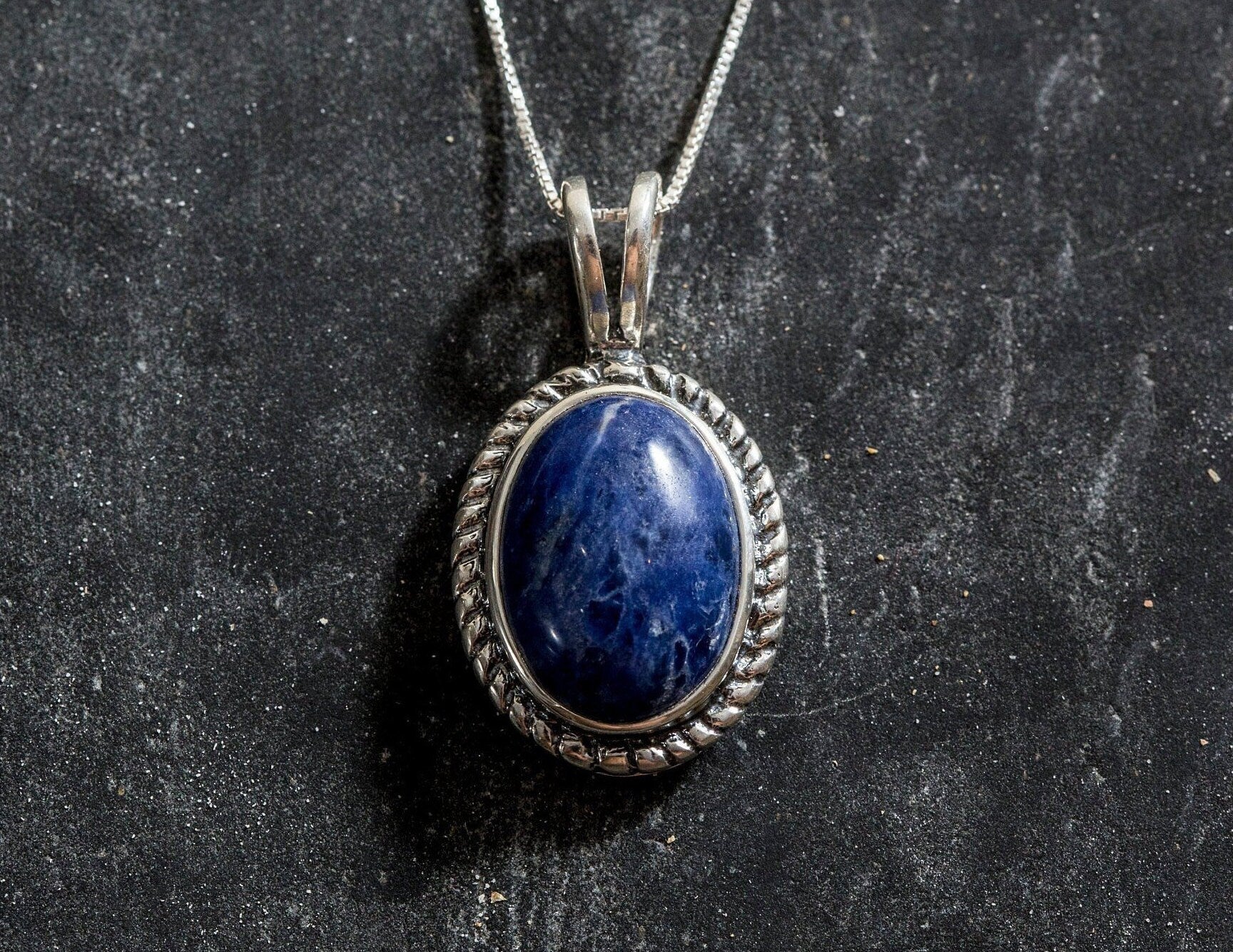 Sodalite Pendant, Natural Sodalite, Victorian Pendant, Large Stone Pendant, Vintage Pendant, Blue Pendant, Solid Silver Pendant, Sodalite