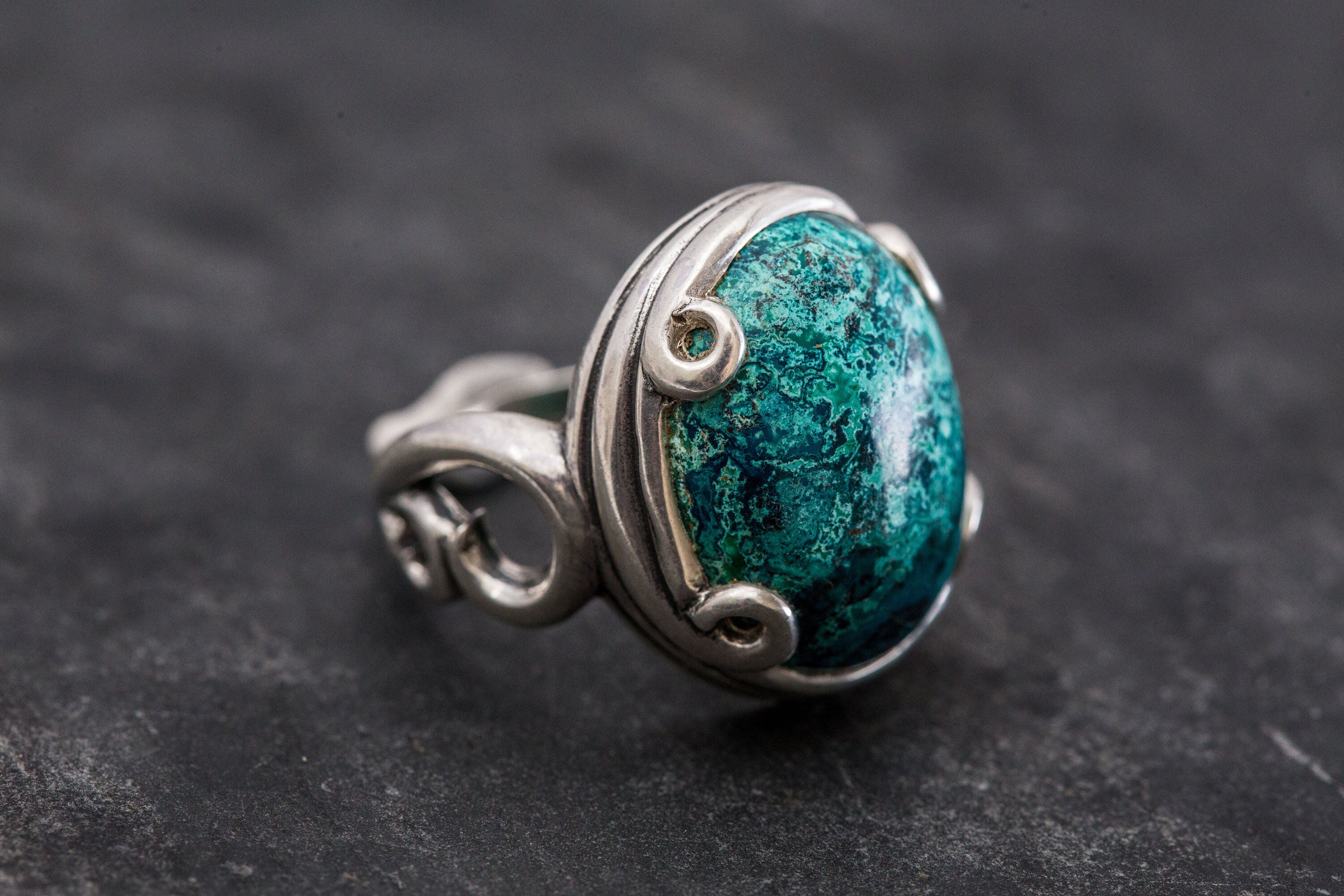 Artistic Blue Ring, Natural Chrysocolla, Vintage Rings, Sagittarius Birthstone, Large Stone Ring, Solid Silver Ring, Blue Ring, Chrysocolla