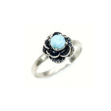 Rose Larimar Ring - Blue Flower Ring - Vintage Solitaire Ring