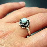 Rose Larimar Ring - Blue Flower Ring - Vintage Solitaire Ring