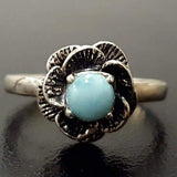 Rose Larimar Ring - Blue Flower Ring - Vintage Solitaire Ring