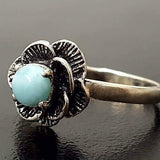 Rose Larimar Ring - Blue Flower Ring - Vintage Solitaire Ring