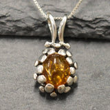 Amber Necklace - Natural Amber Necklace - Silver Vintage Pendant