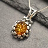 Amber Necklace - Natural Amber Necklace - Silver Vintage Pendant