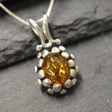 Amber Necklace - Natural Amber Necklace - Silver Vintage Pendant