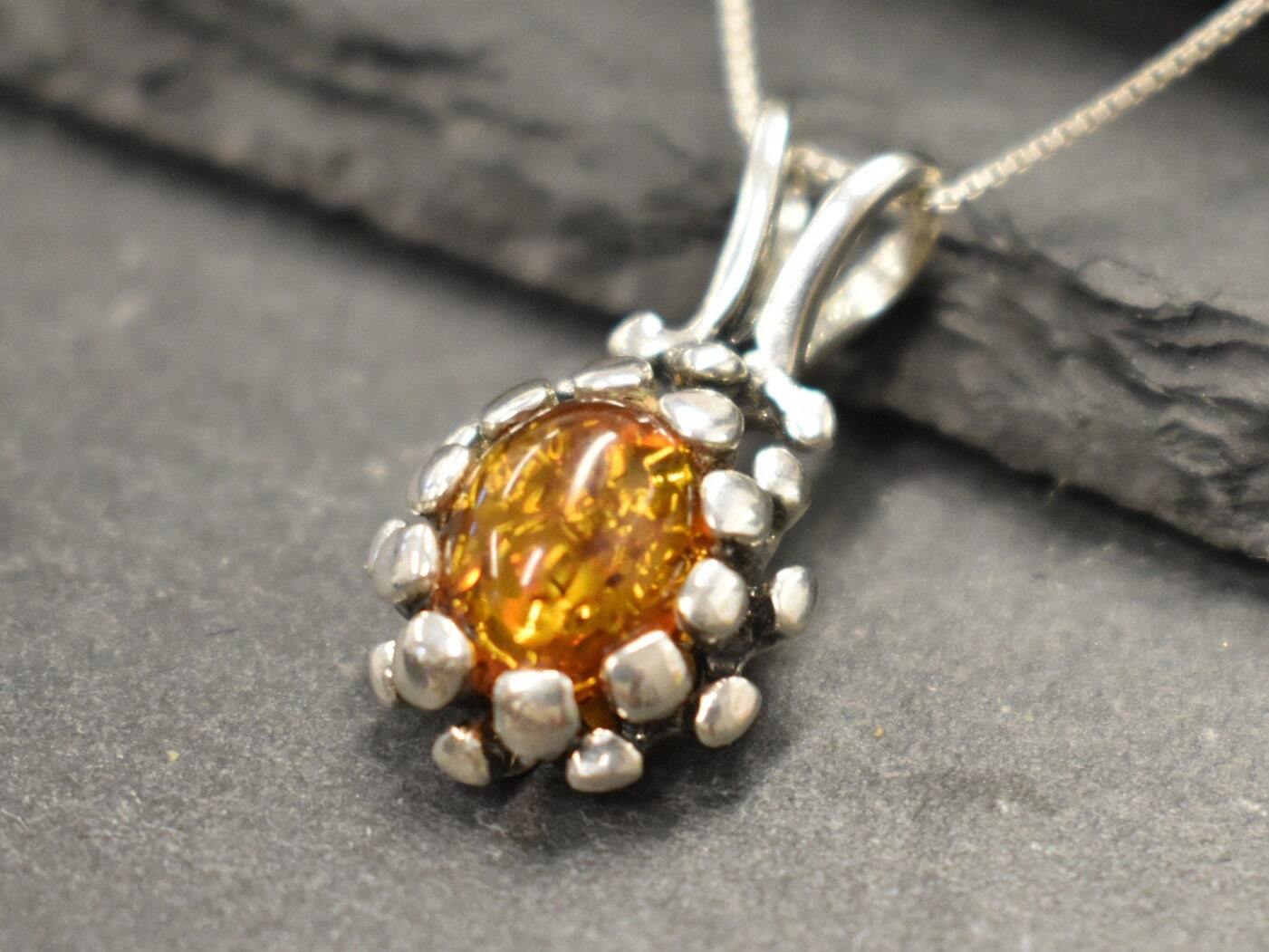 Amber Pendant, Natural Amber, Taurus Birthstone, Pine Cone Pendant, Vintage Pendant, Honey Stone Pendant, Pine Charm, Solid Silver Pendant