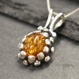 Amber Necklace - Natural Amber Necklace - Silver Vintage Pendant