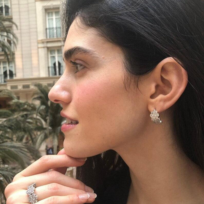 Cluster-set Sapphire Earrings in 925 Sterling Silver, perfect September birthstone gift for everyday elegance and special occasions.