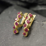 Natural Ruby Earrings made in 18k Gold Vermeil with Round Natural Red Ruby in Channel-Set setting, July Birthstone gift idea, symbolizes nobility, purity, and passion, ideal for everyday wear and perfect for birthday gifting and special occasions.