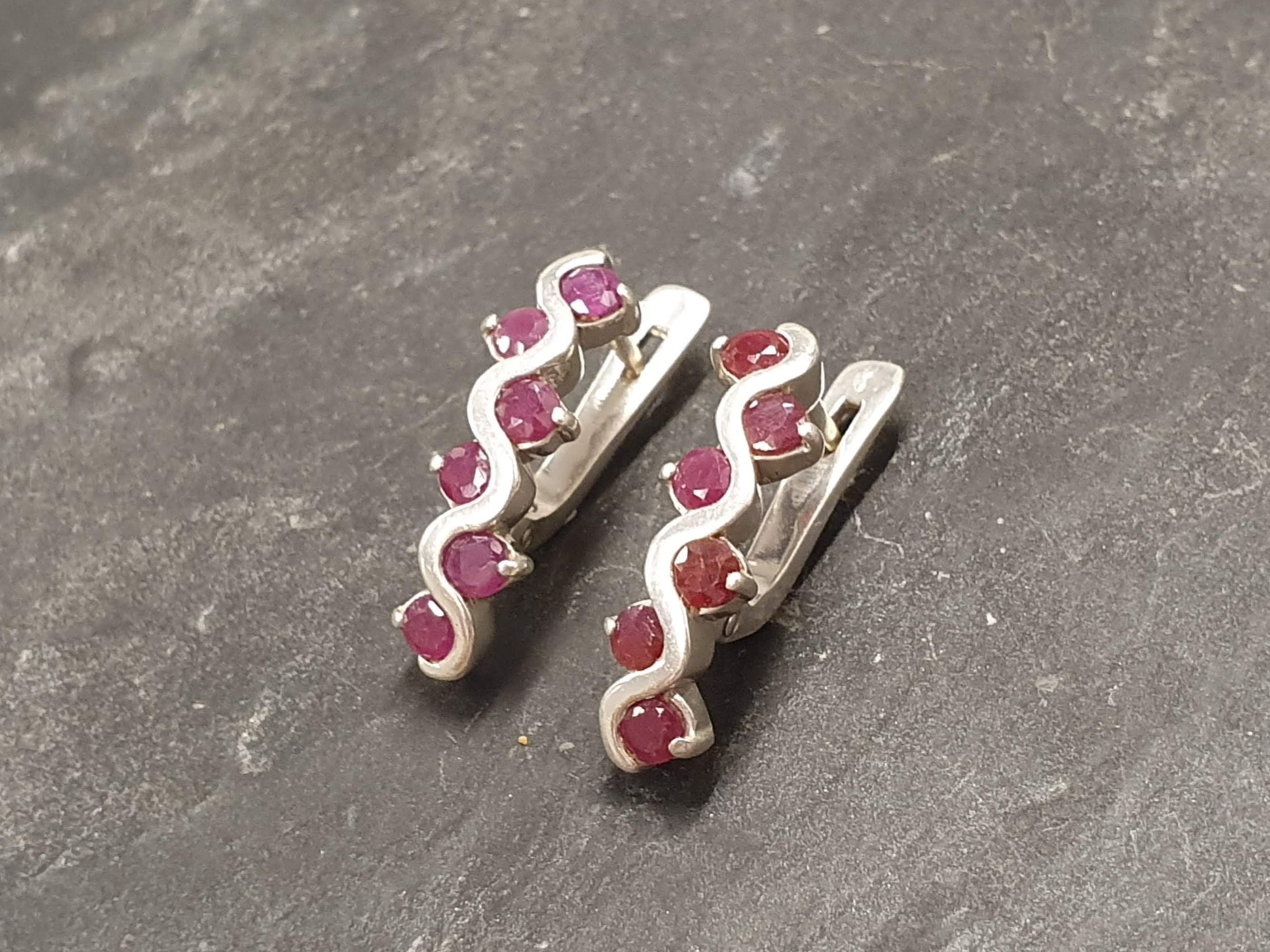 Gold Ruby Earrings, Natural Ruby, Vintage Earrings, Gold Plated Earrings, July Birthstone, Asymmetric Earrings, Long Studs, Vermeil Earrings(3)