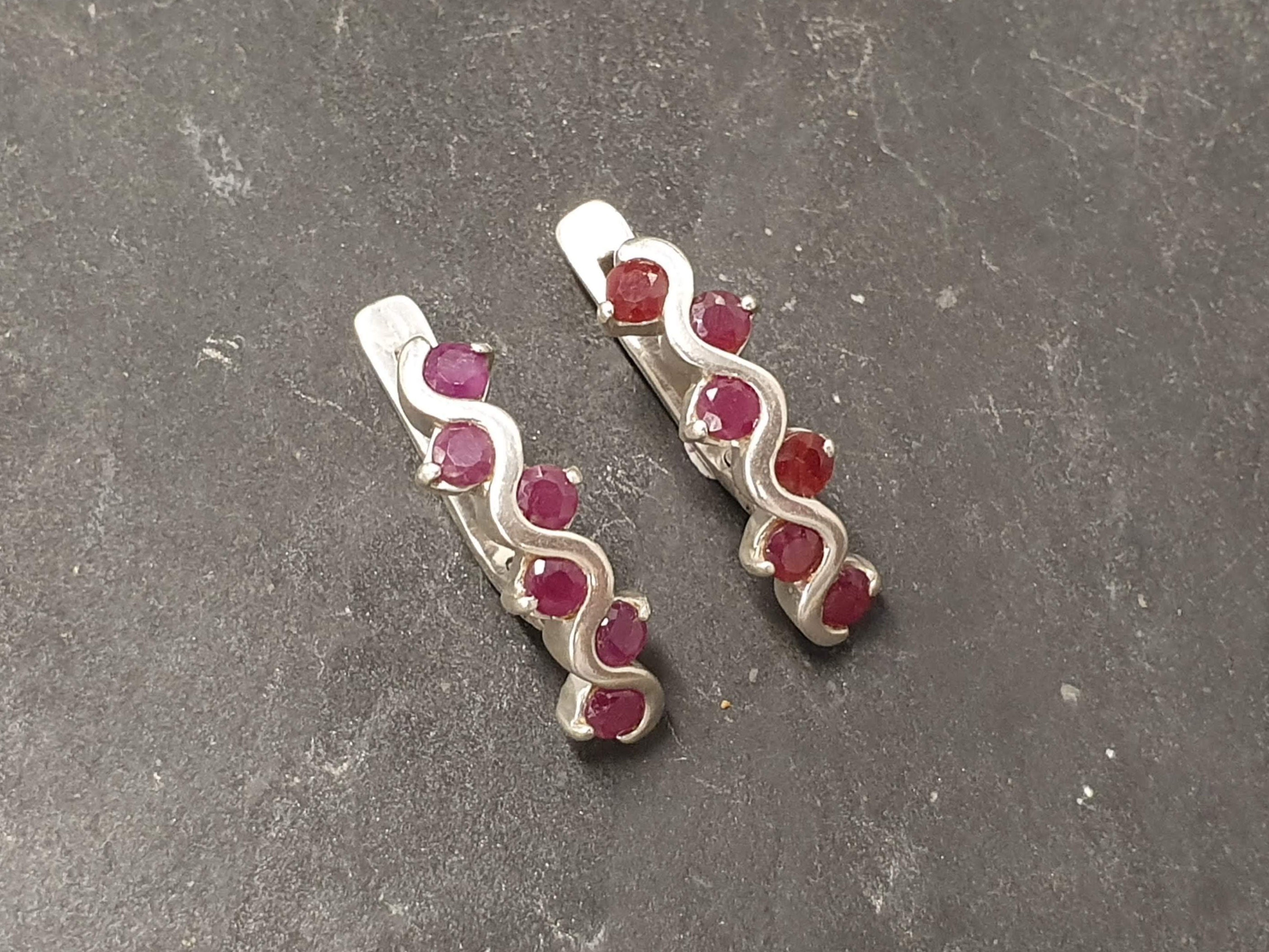 Gold Ruby Earrings, Natural Ruby, Vintage Earrings, Gold Plated Earrings, July Birthstone, Asymmetric Earrings, Long Studs, Vermeil Earrings(3)