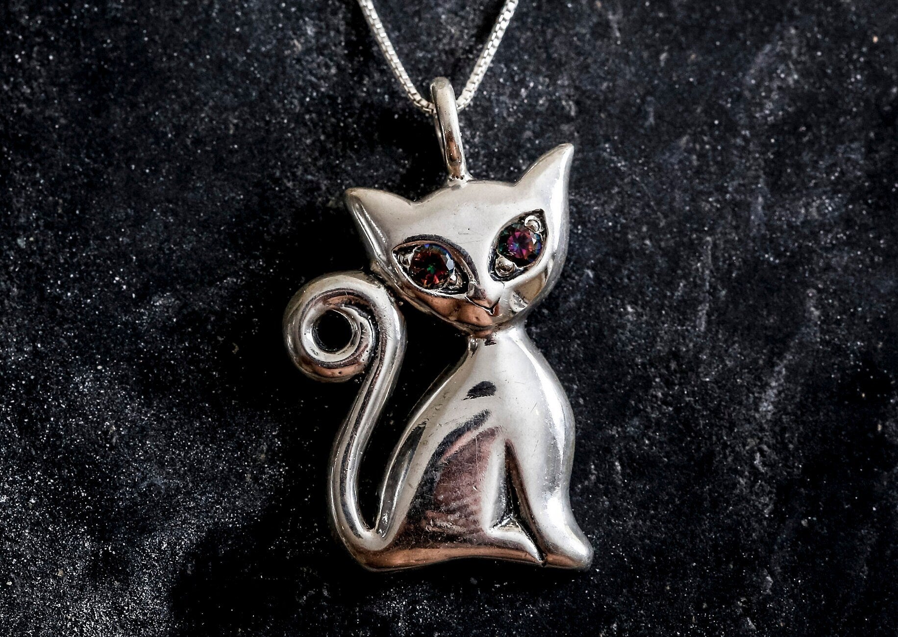 Cat Pendant, Mystic Topaz Pendant, Topaz Pendant, Purple Pendant, Artistic Pendant, Silver Cat Pendant, Solid Silver Pendant, Mystic Topaz