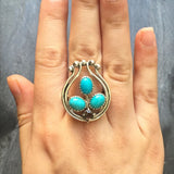 Turquoise Ring, Natural Turquoise, December Birthstone, Harp Ring, Arizona Turquoise, 6 Carats, Sleeping Beauty Turquoise, Solid Silver Ring