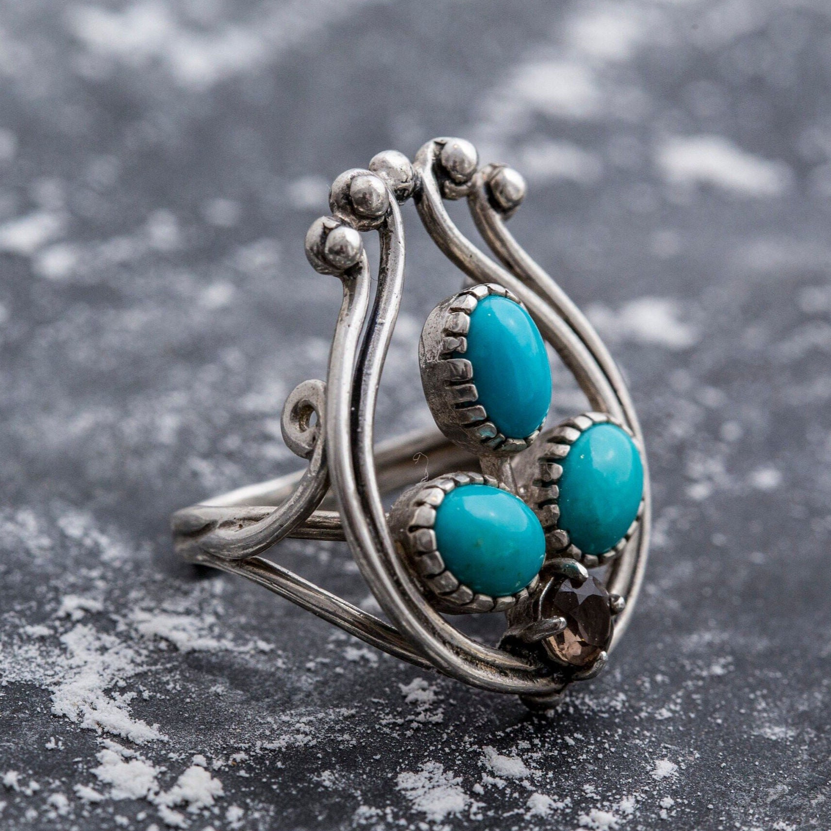 Turquoise Ring, Natural Turquoise, December Birthstone, Harp Ring, Arizona Turquoise, 6 Carats, Sleeping Beauty Turquoise, Solid Silver Ring