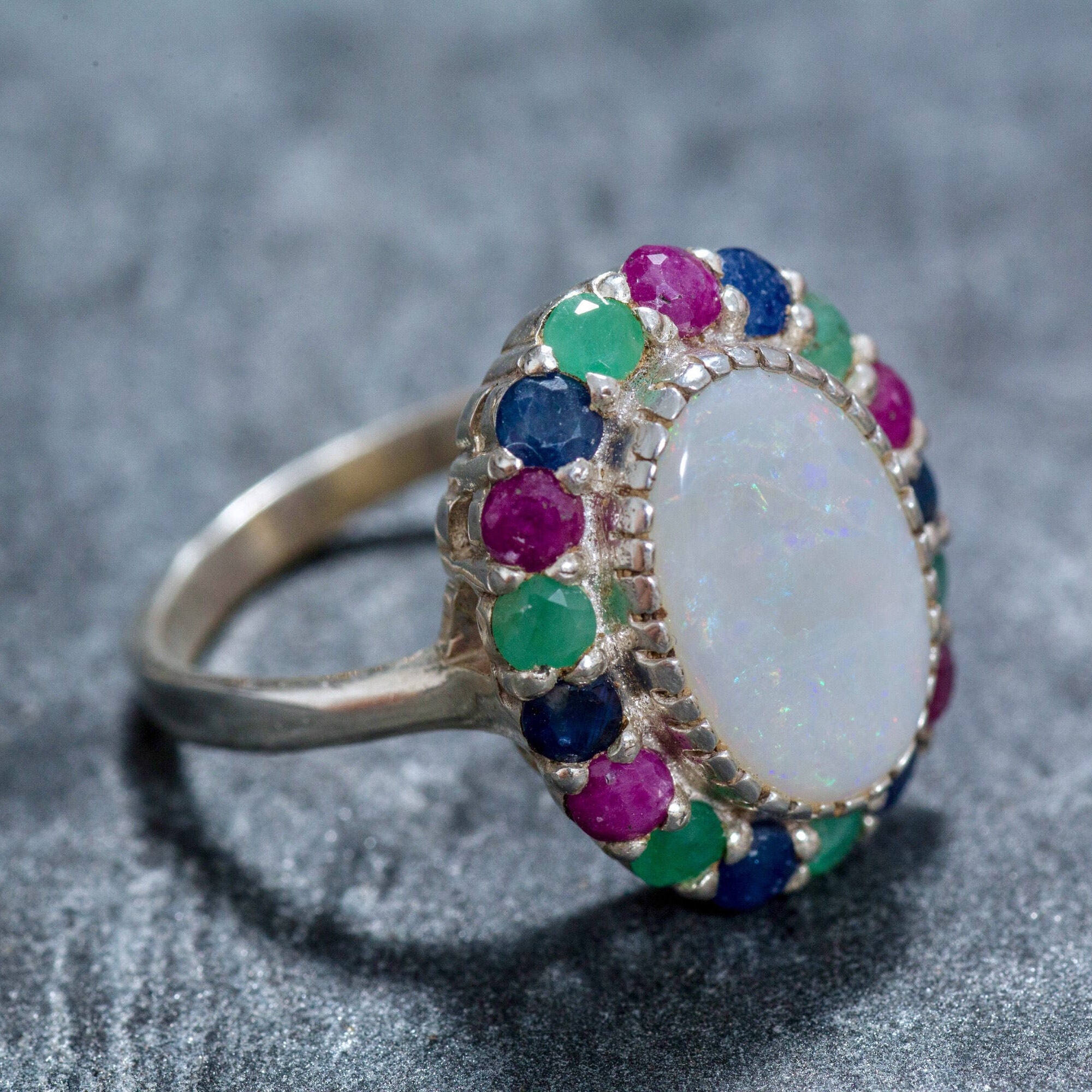 Large Opal Ring, Natural Australian Opal, Victorian Ring, October Birthstone, Birthstone Ring, Antique Ring, Large Oval Ring, Silver Ring