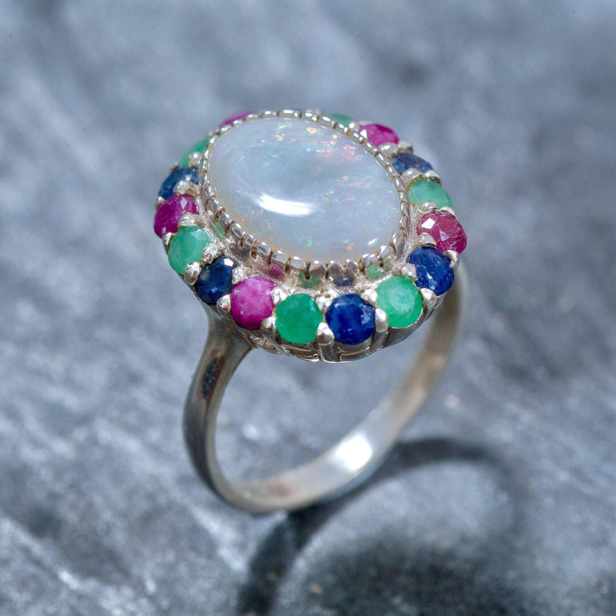 Large Opal Ring, Natural Australian Opal, Victorian Ring, October Birthstone, Birthstone Ring, Antique Ring, Large Oval Ring, Silver Ring