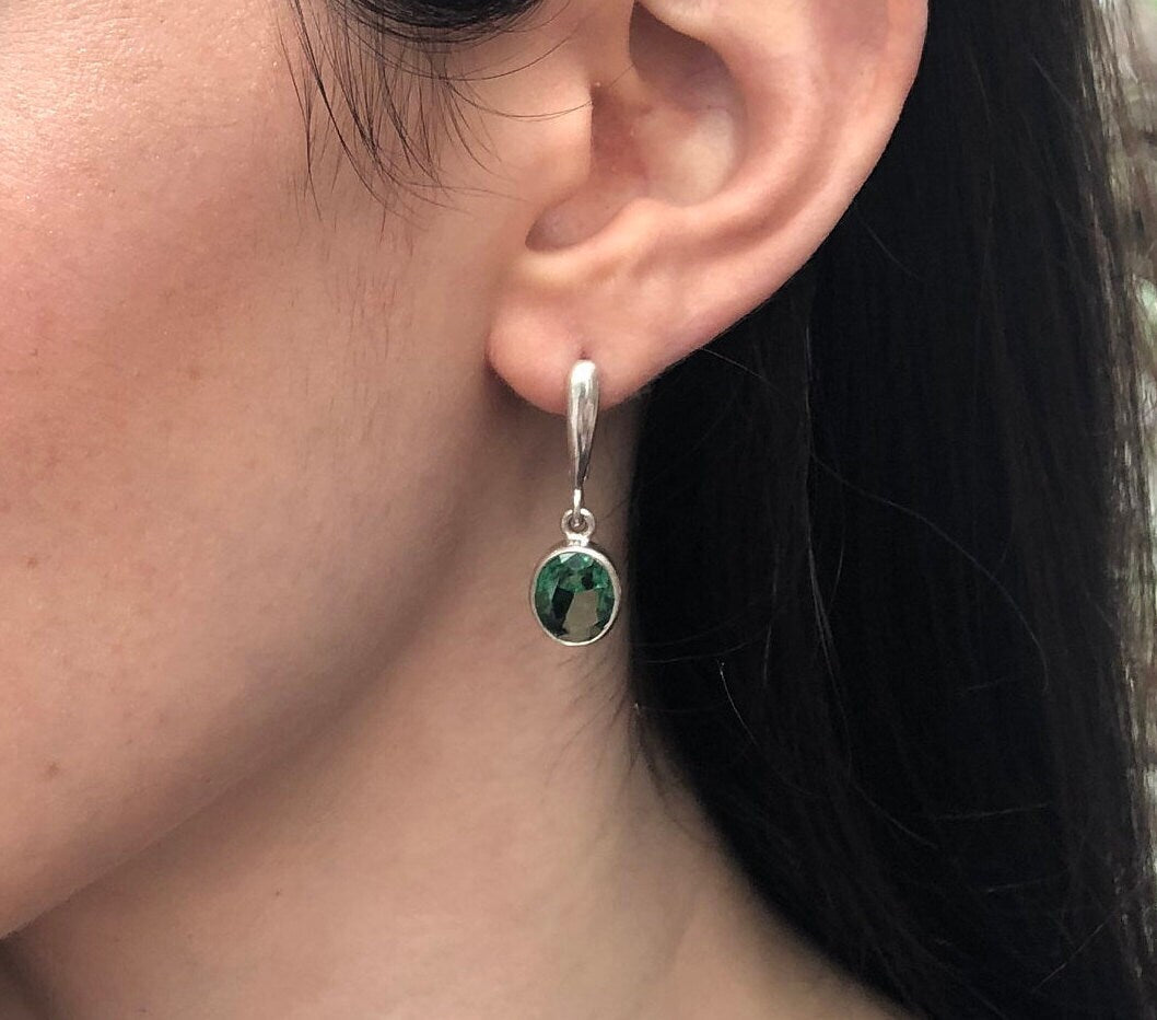 Created Emerald Earrings in 925 Sterling Silver, featuring Created Mint Emeralds. Ideal May birthstone gift for special occasions.