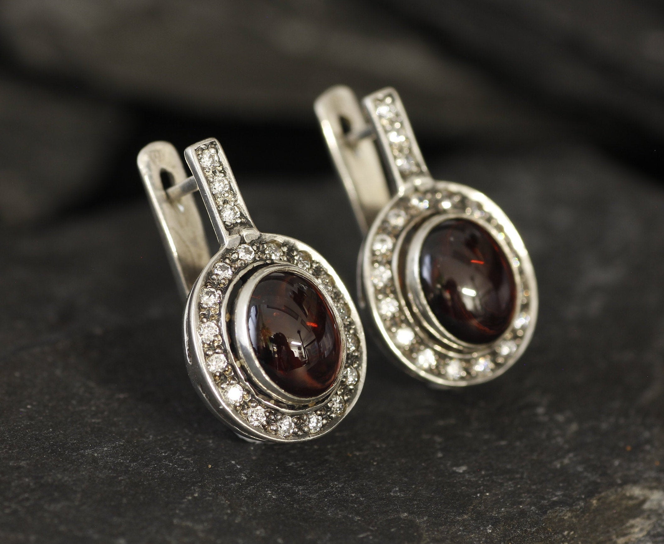 Garnet Earrings, Natural Garnet, January Birthstone, Victorian Earrings, Vintage Earrings, Red Earrings, Silver Earrings, 925 Silver, Garnet