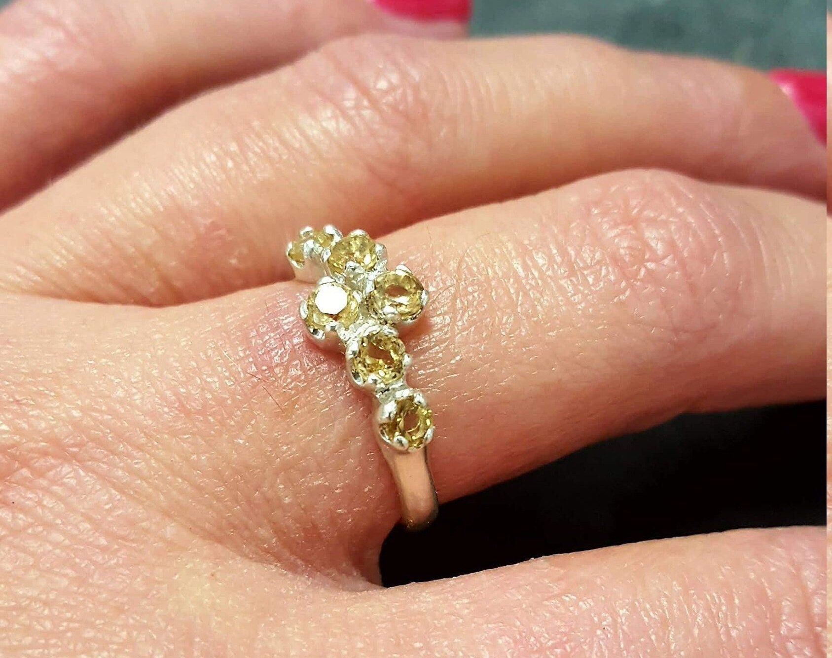 Citrine Band, Natural Citrine, Stackable Ring, November Birthstone, Dainty Ring, Yellow Ring, Vintage Ring, Eternity Band, Solid Silver Ring