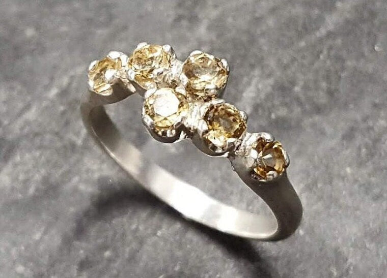 Citrine Band, Natural Citrine, Stackable Ring, November Birthstone, Dainty Ring, Yellow Ring, Vintage Ring, Eternity Band, Solid Silver Ring
