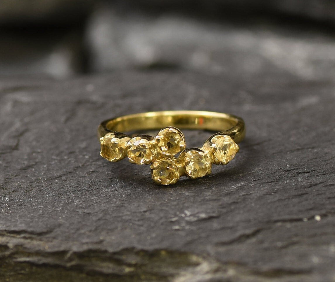 Citrine Band, Natural Citrine, Stackable Ring, November Birthstone, Dainty Ring, Yellow Ring, Vintage Ring, Eternity Band, Solid Silver Ring(1)